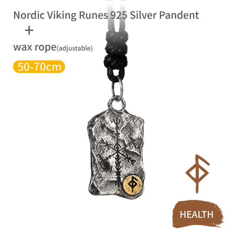 WorldNorse handgefertigtes 925er Silber Rune mit Vegvisir Halskette - Gesundheit - Wachsseil - image 9
