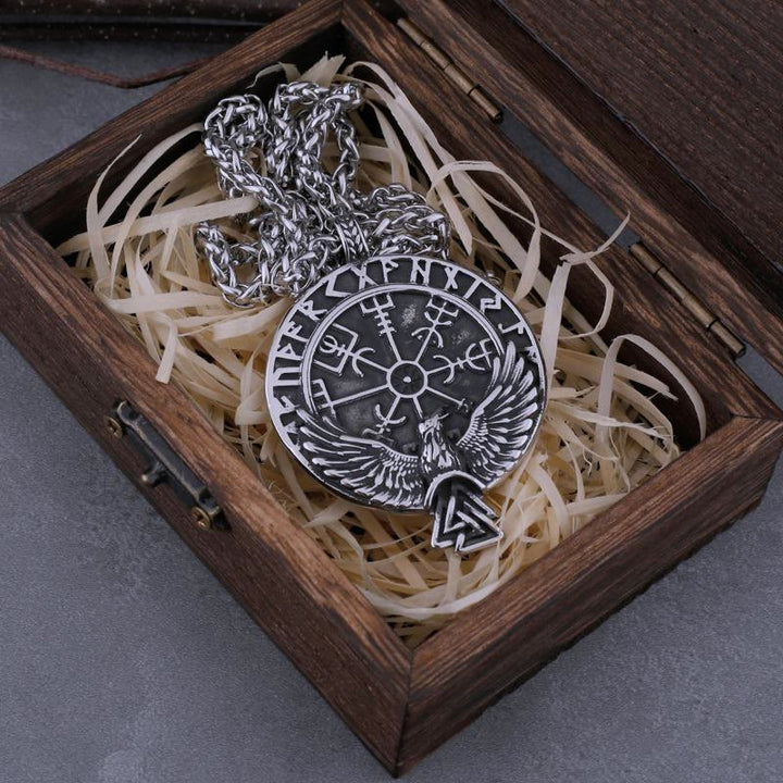 WorldNorse Halskette mit nordischem Raven und Vegvisir -Symbol aus der Wikingerzeit