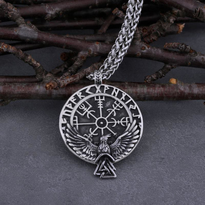 WorldNorse Halskette mit nordischem Raven und Vegvisir -Symbol aus der Wikingerzeit