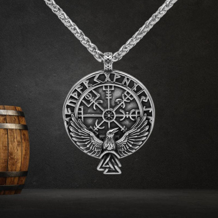 WorldNorse Halskette mit nordischem Raven und Vegvisir -Symbol aus der Wikingerzeit