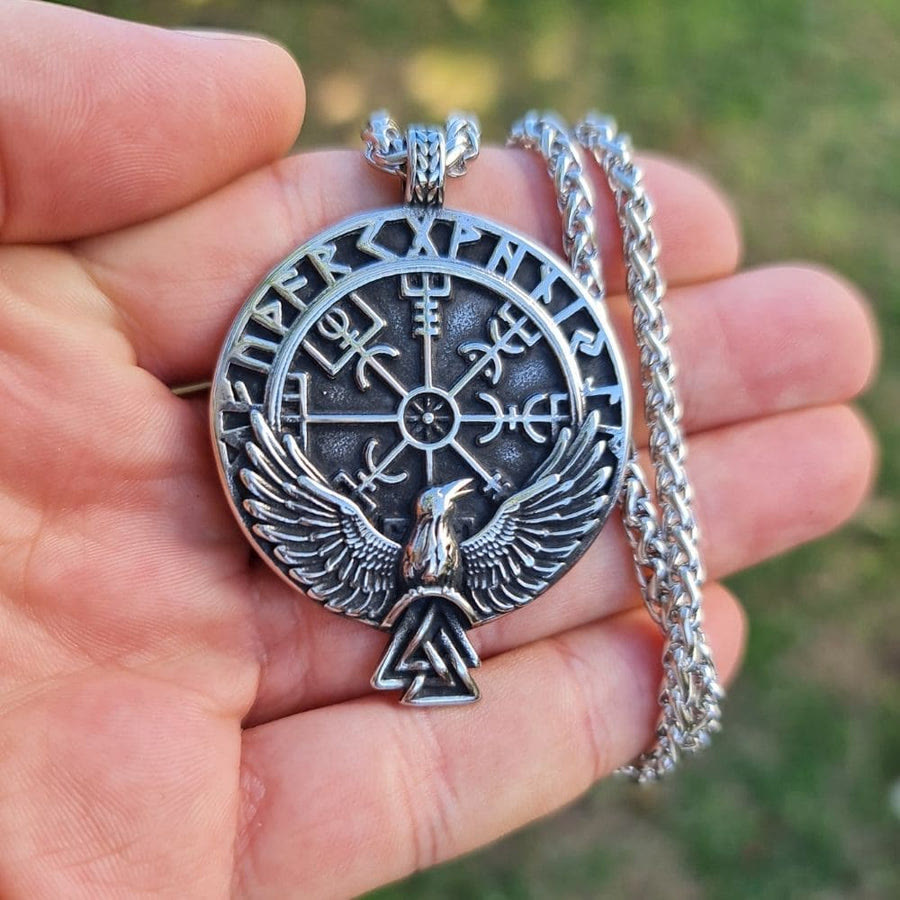 WorldNorse Halskette mit nordischem Raven und Vegvisir -Symbol aus der Wikingerzeit