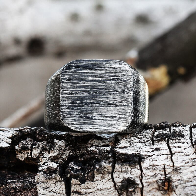 WorldNorse Retro Schlichter quadratischer Edelstahlring