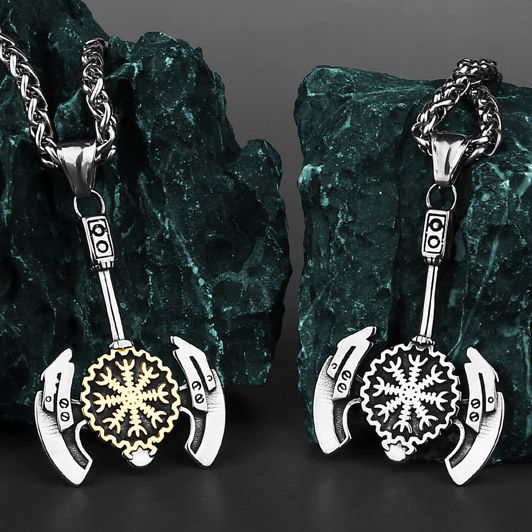WorldNorse Helm der Ehrfurcht Valknut Axt Halskette
