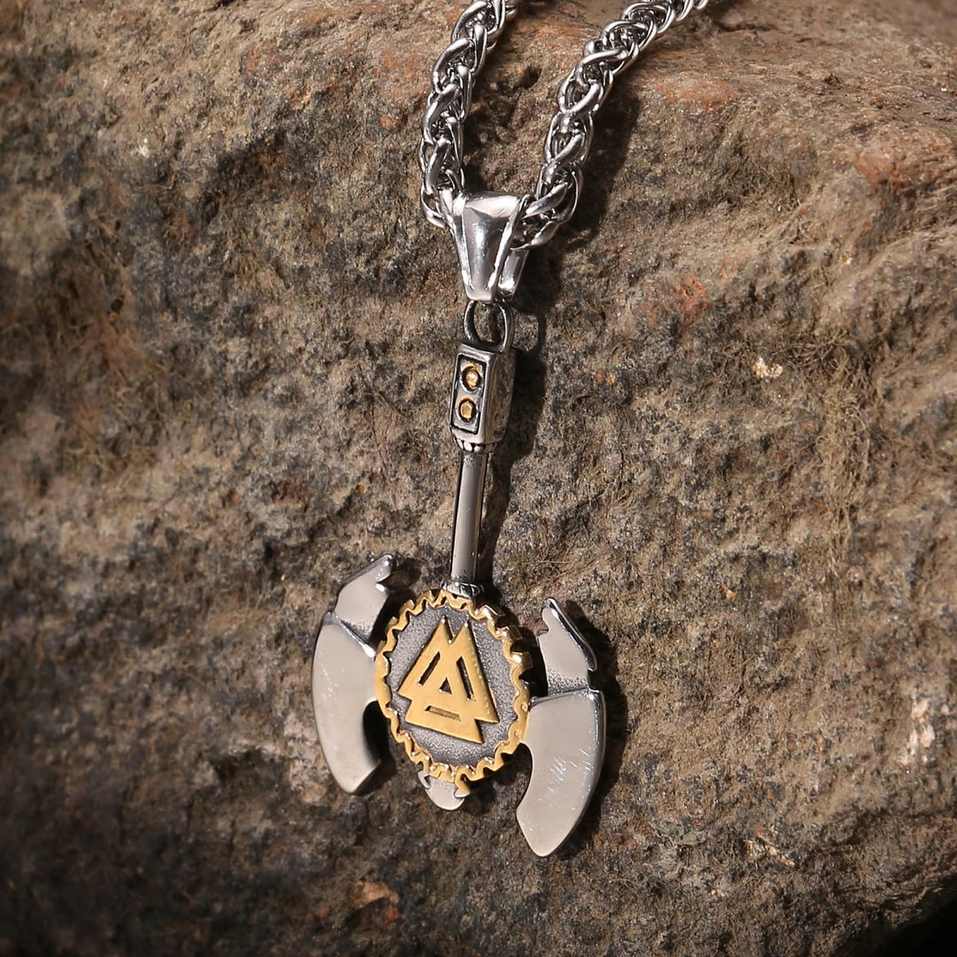 WorldNorse Helm der Ehrfurcht Valknut Axt Halskette