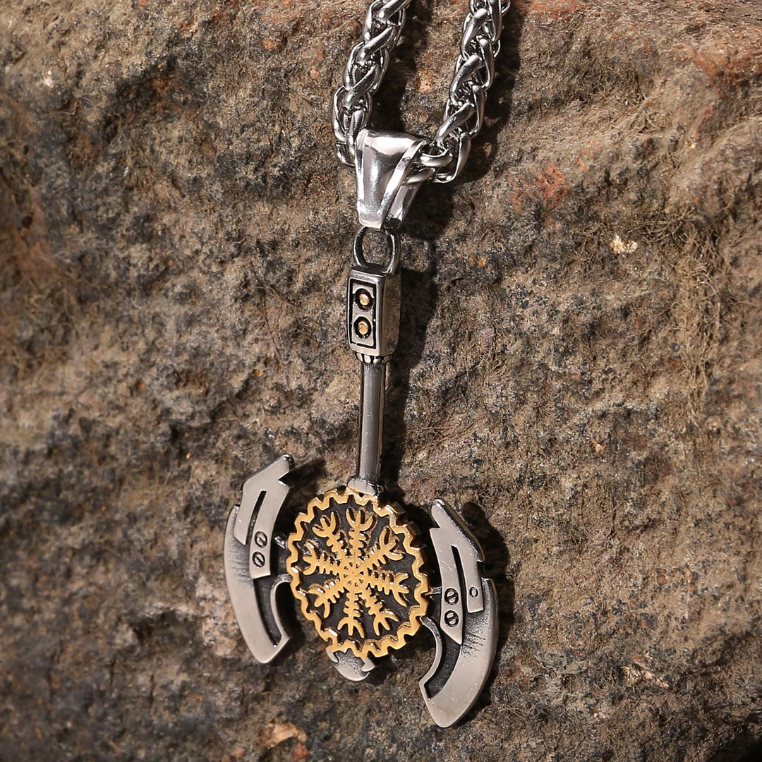 WorldNorse Helm der Ehrfurcht Valknut Axt Halskette