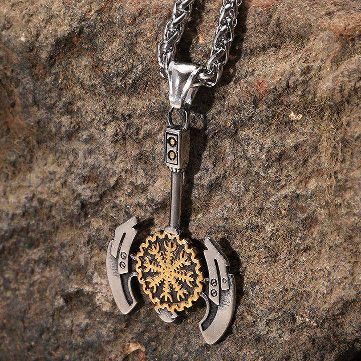 WorldNorse Helm der Ehrfurcht Valknut Axt Halskette