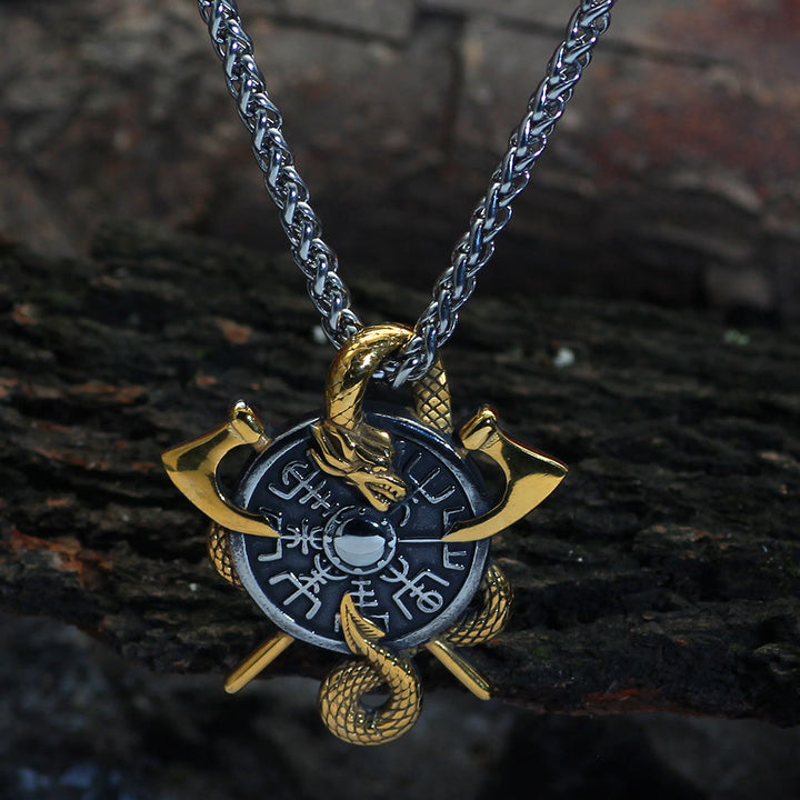 WorldNorse Äxte und Schild Nordischer Drache Drachenhalskette