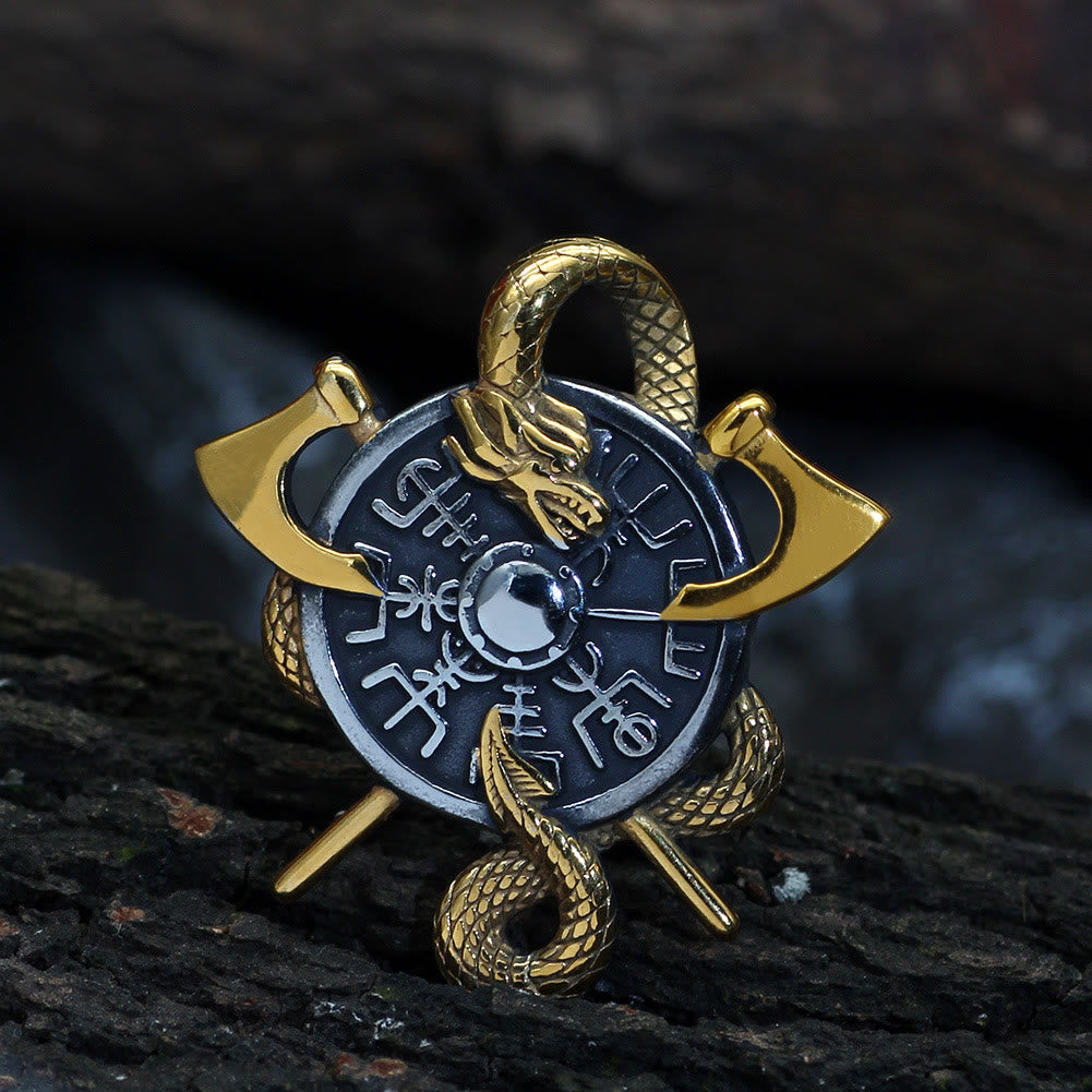 WorldNorse Äxte und Schild Nordischer Drache Drachenhalskette