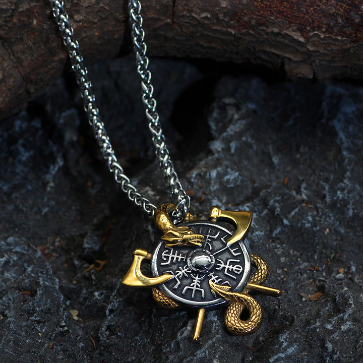 WorldNorse Äxte und Schild Nordischer Drache Drachenhalskette