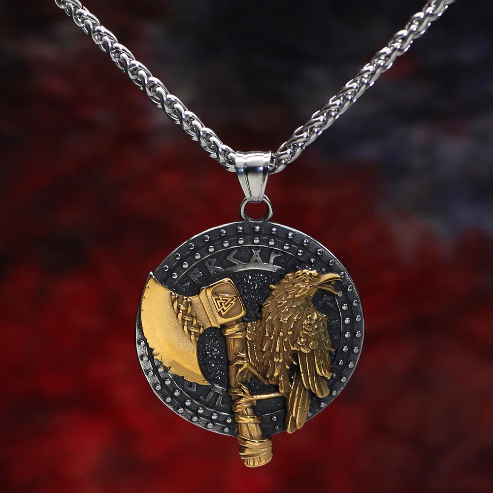 WorldNorse Raven und Axt mit Runen Halskette