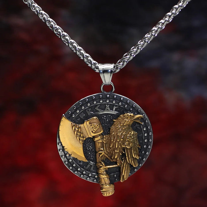 WorldNorse Raven und Axt mit Runen Halskette