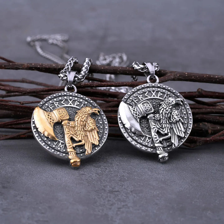 WorldNorse Raven und Axt mit Runen Halskette