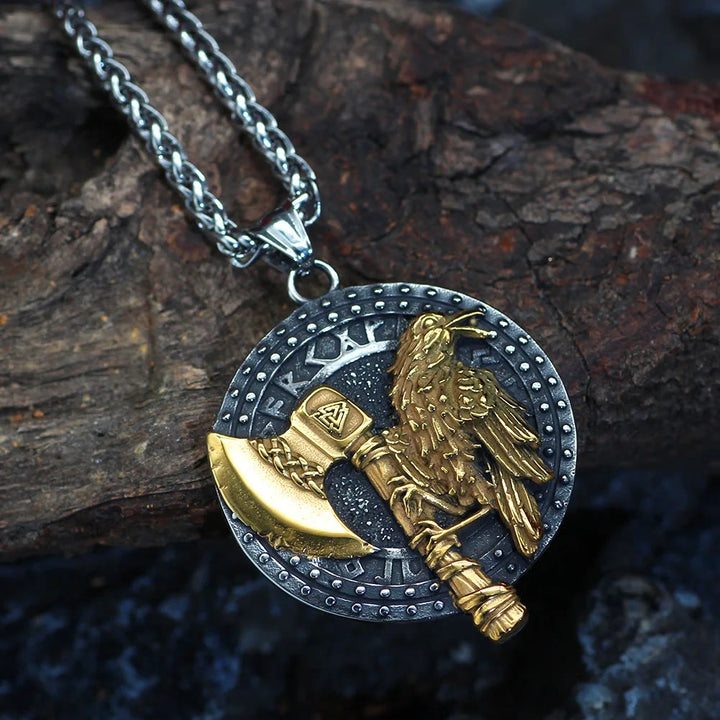 WorldNorse Raven und Axt mit Runen Halskette