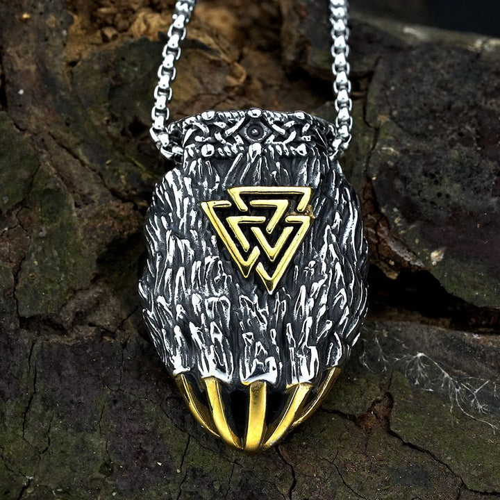WorldNordische Wikinger Bär Halskette mit Bärentatze und Valknut Anhänger