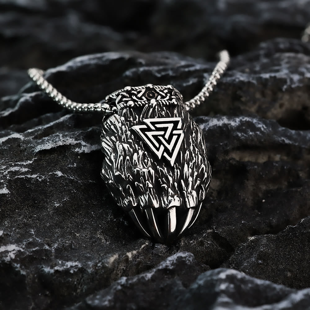 WorldNordische Wikinger Bär Halskette mit Bärentatze und Valknut Anhänger