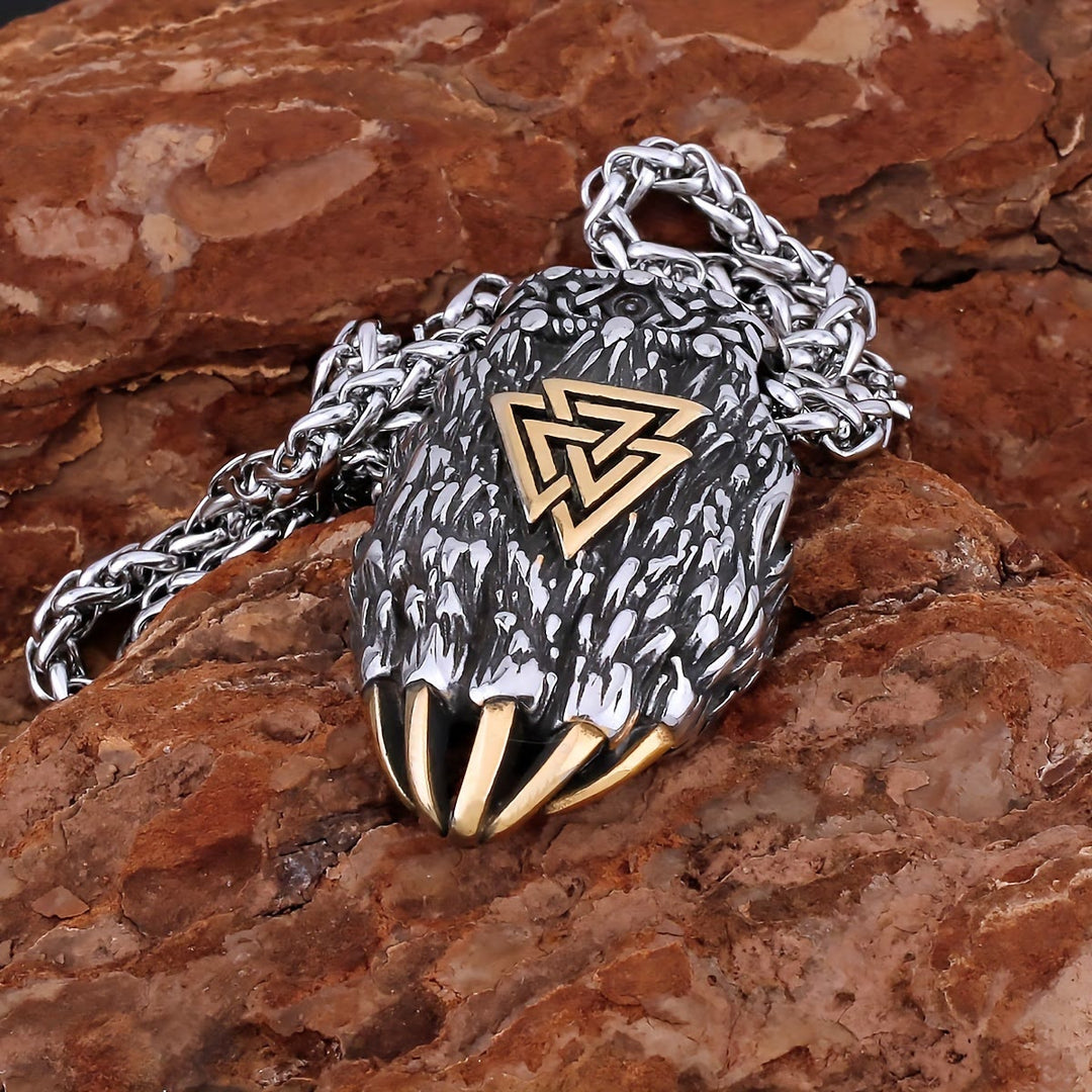 WorldNordische Wikinger Bär Halskette mit Bärentatze und Valknut Anhänger