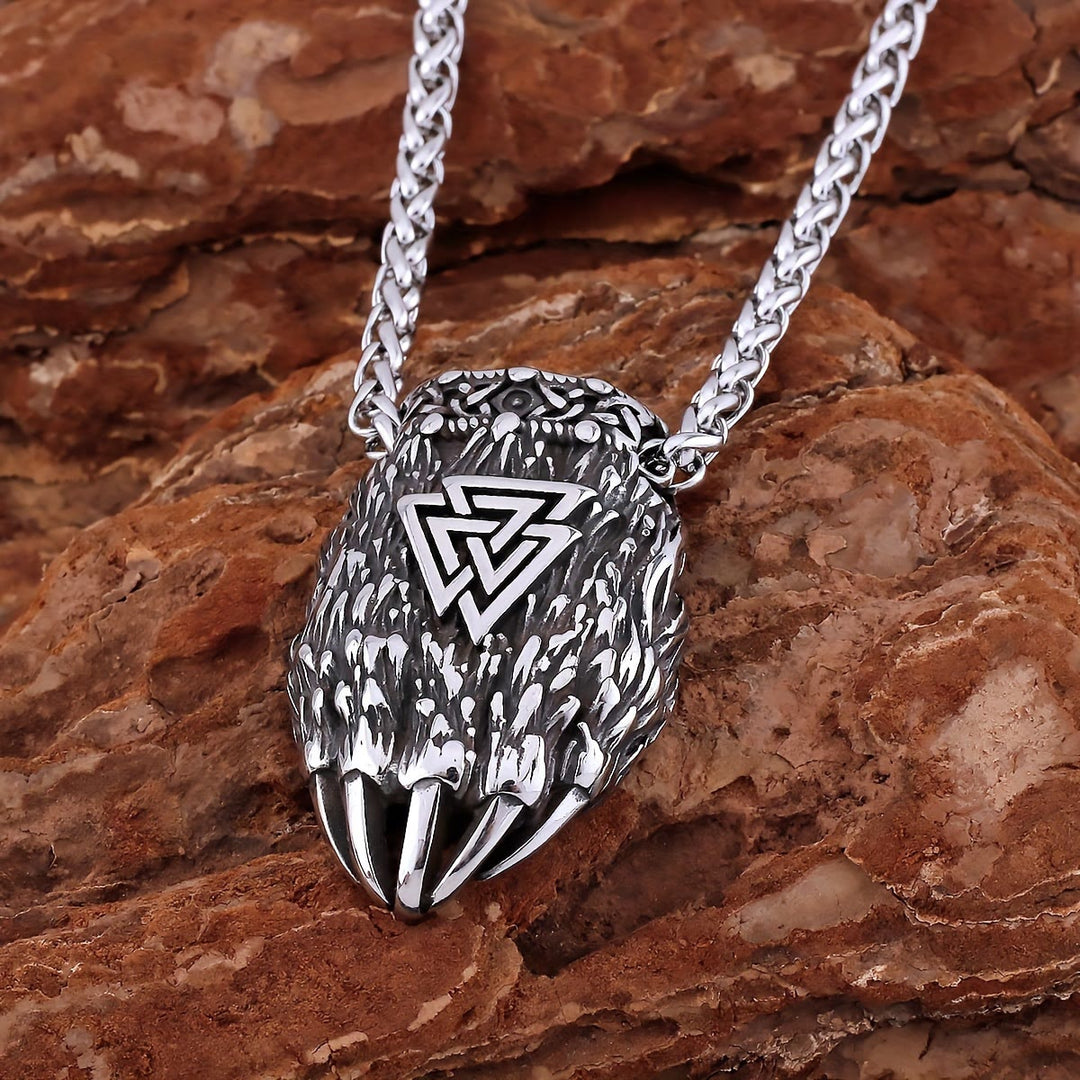 WorldNordische Wikinger Bär Halskette mit Bärentatze und Valknut Anhänger
