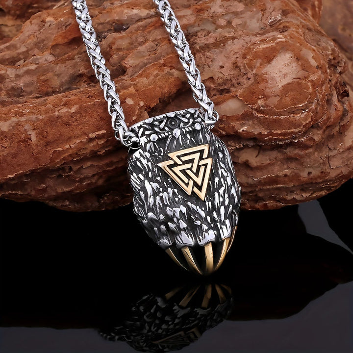 WorldNordische Wikinger Bär Halskette mit Bärentatze und Valknut Anhänger