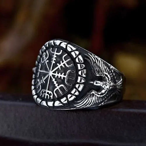 WeltNordischer Raven und Vegvisir Ring