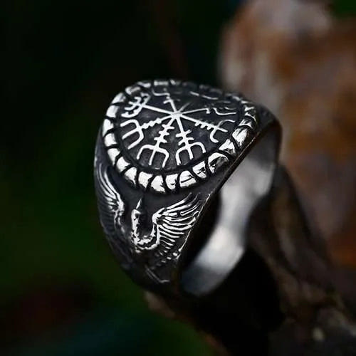 WeltNordischer Raven und Vegvisir Ring