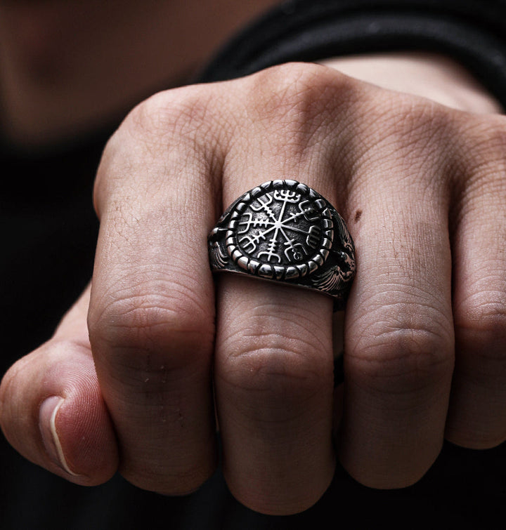 WeltNordischer Raven und Vegvisir Ring