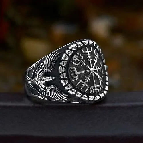 WeltNordischer Raven und Vegvisir Ring