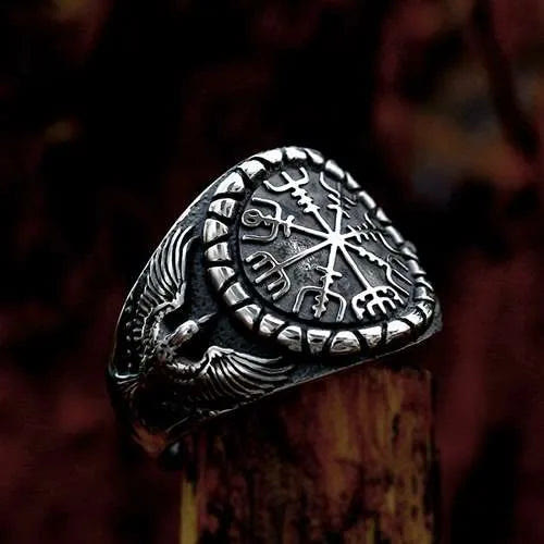 WeltNordischer Raven und Vegvisir Ring