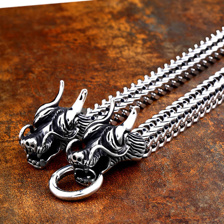 WorldNorse Doppel-Drachenköpfe-Gliederarmband