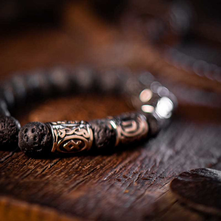 WorldNorse Keltischer Knoten Vulkangestein Runenarmband