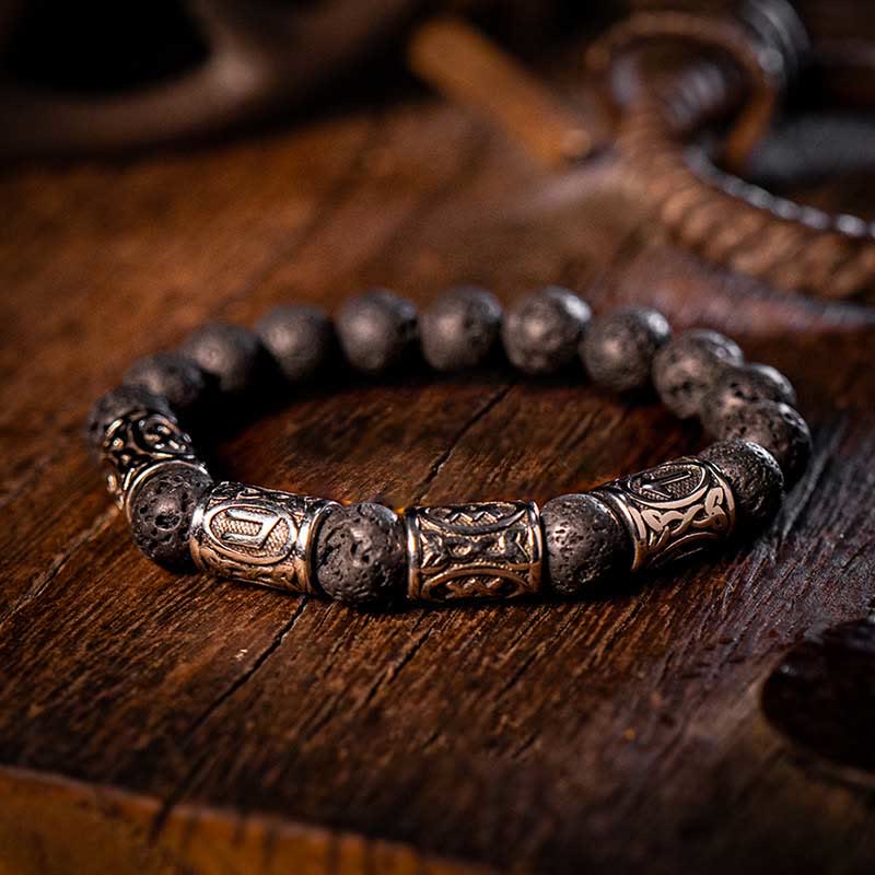 WorldNorse Keltischer Knoten Vulkangestein Runenarmband