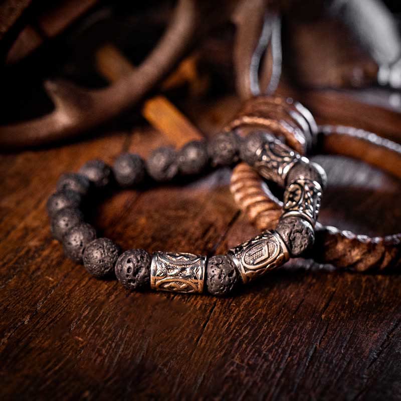 WorldNorse Keltischer Knoten Vulkangestein Runenarmband