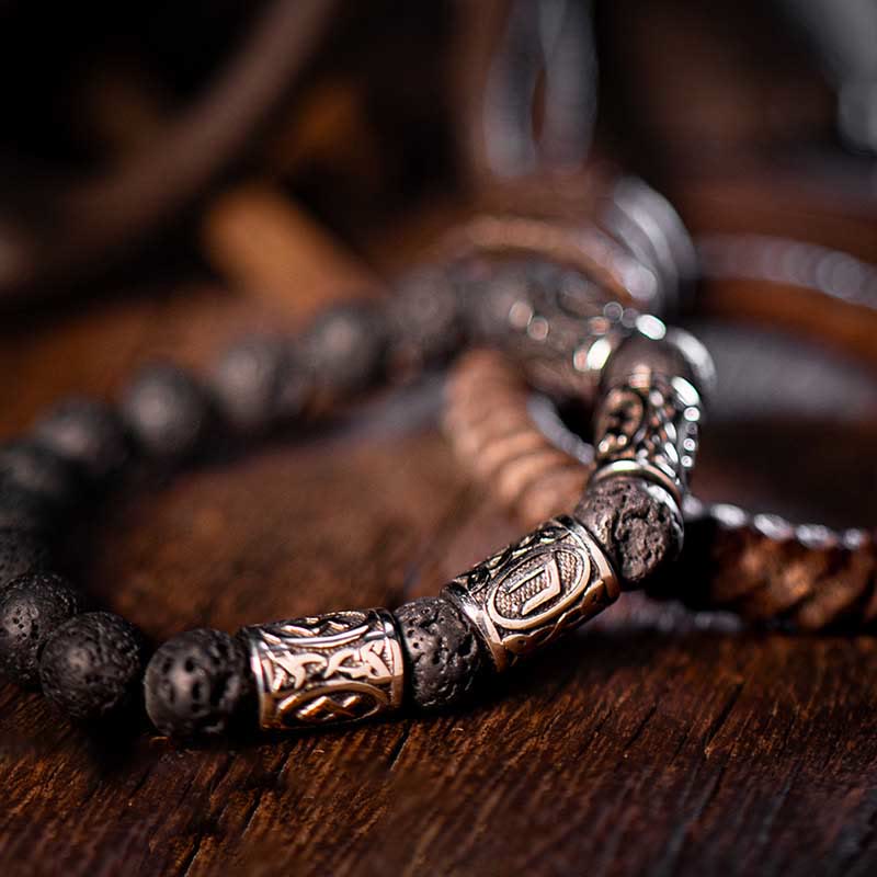 WorldNorse Keltischer Knoten Vulkangestein Runenarmband
