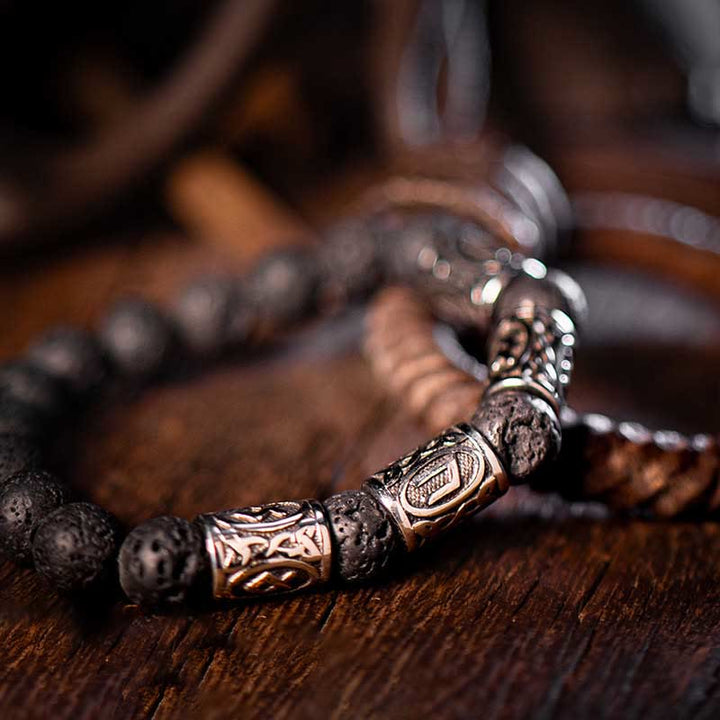 WorldNorse Keltischer Knoten Vulkangestein Runenarmband