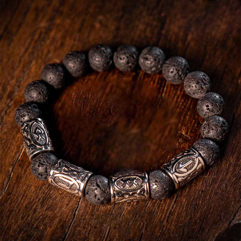 WorldNorse Keltischer Knoten Vulkangestein Runenarmband