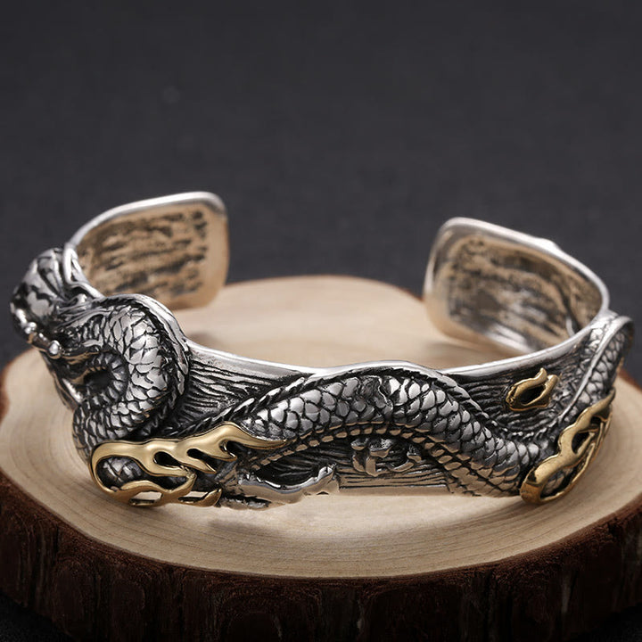 WorldNorse 925 Sterling Silber offener Armreif mit Drachenmotiv