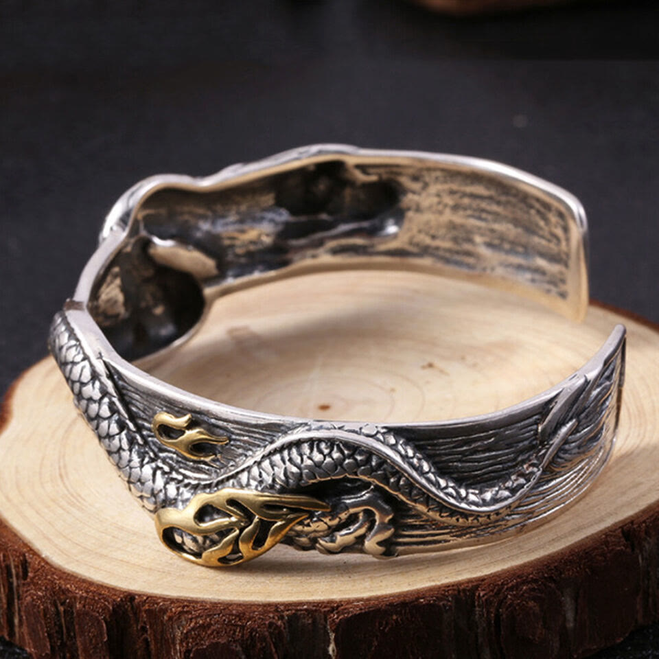 WorldNorse 925 Sterling Silber offener Armreif mit Drachenmotiv