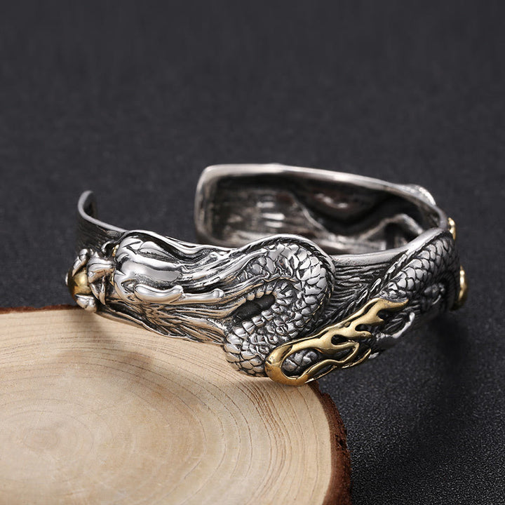 WorldNorse 925 Sterling Silber offener Armreif mit Drachenmotiv