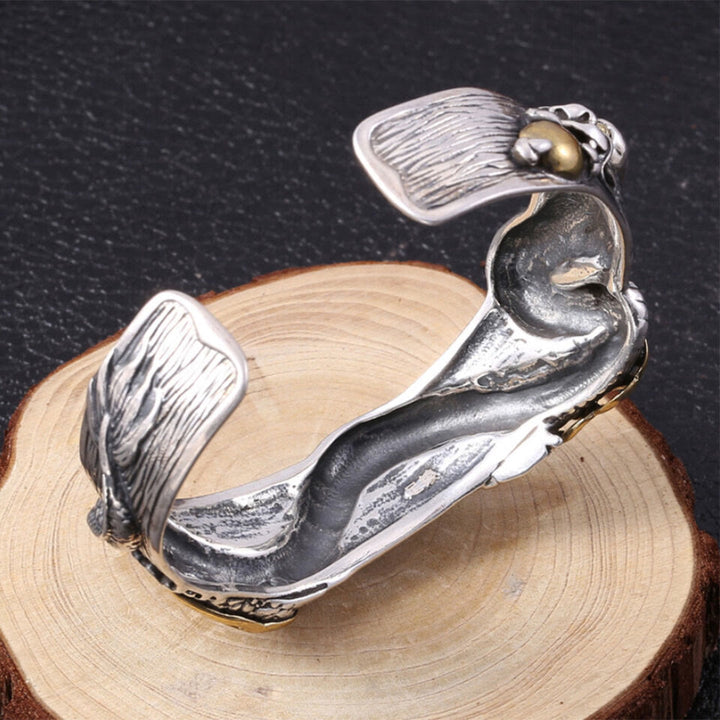 WorldNorse 925 Sterling Silber offener Armreif mit Drachenmotiv