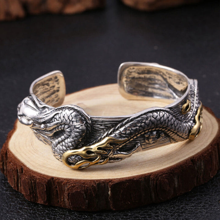 WorldNorse 925 Sterling Silber offener Armreif mit Drachenmotiv