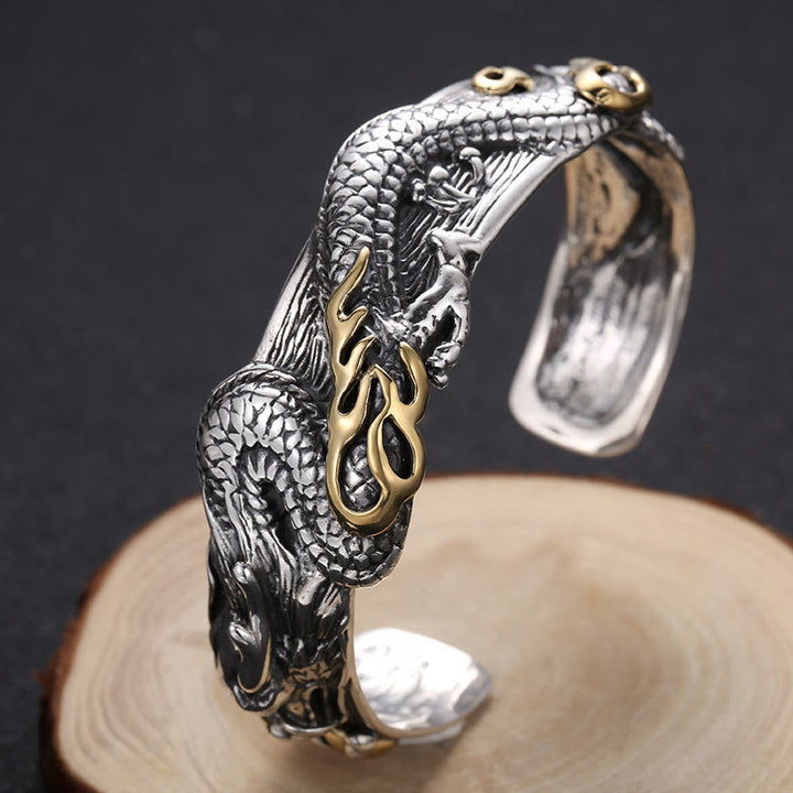 WorldNorse 925 Sterling Silber offener Armreif mit Drachenmotiv