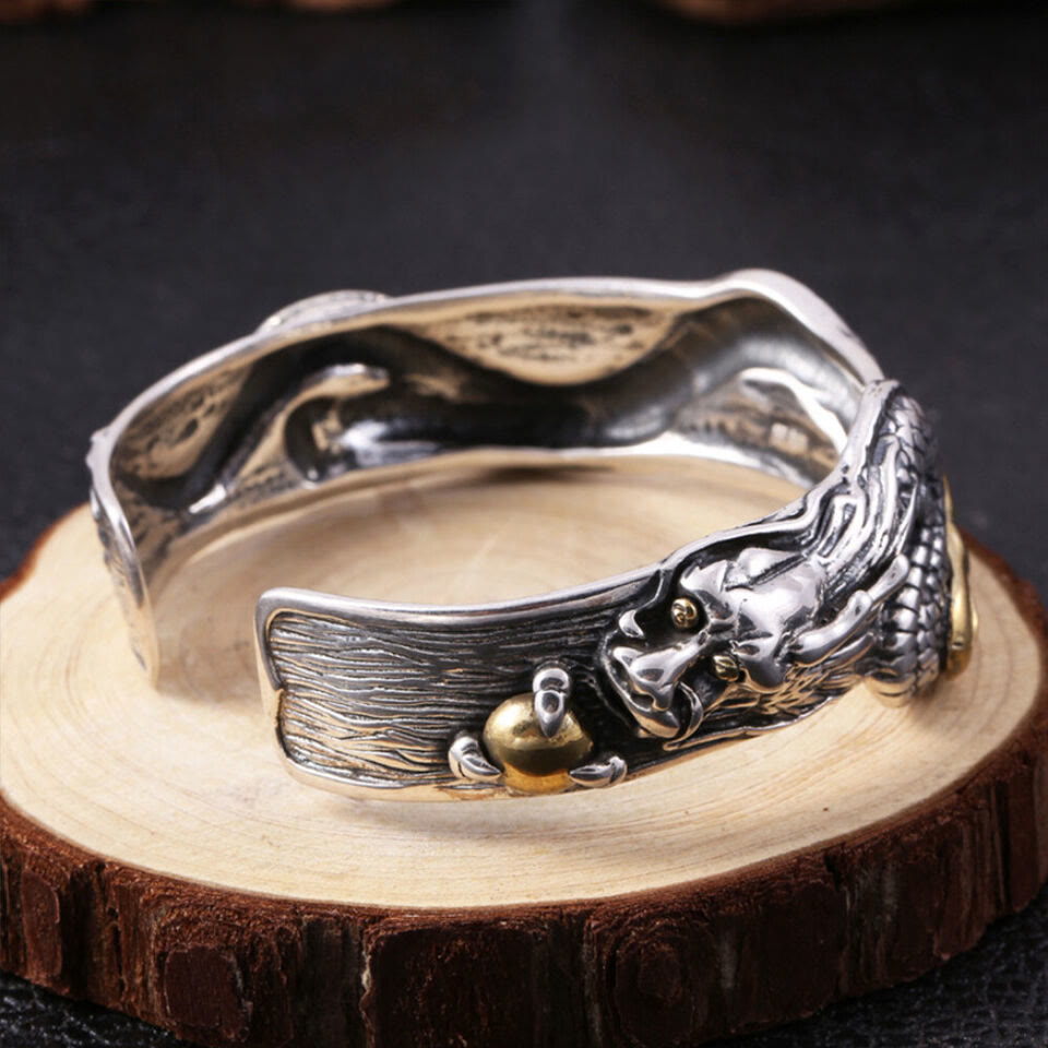 WorldNorse 925 Sterling Silber offener Armreif mit Drachenmotiv