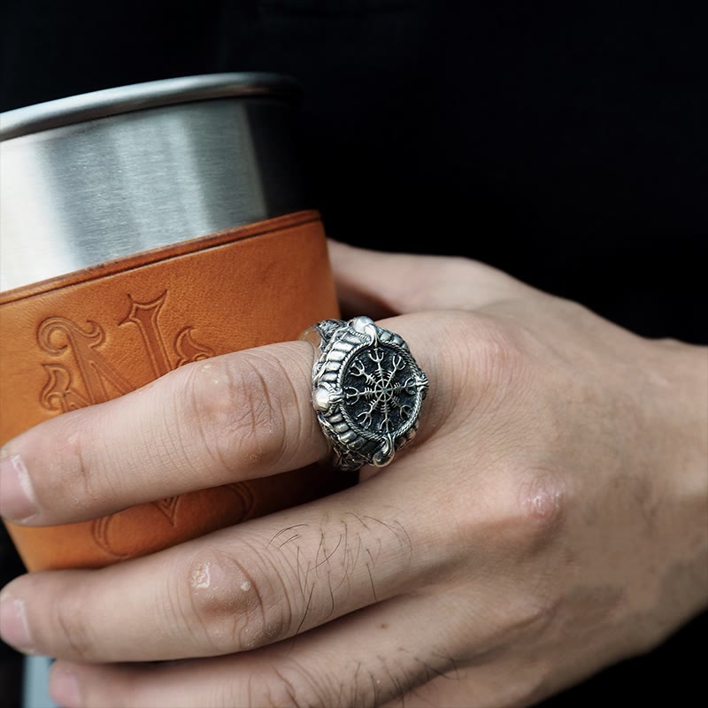 WorldNorse handgefertigtes 925er Silber Totenkopf Helm der Ehrfurcht Ring - image 1