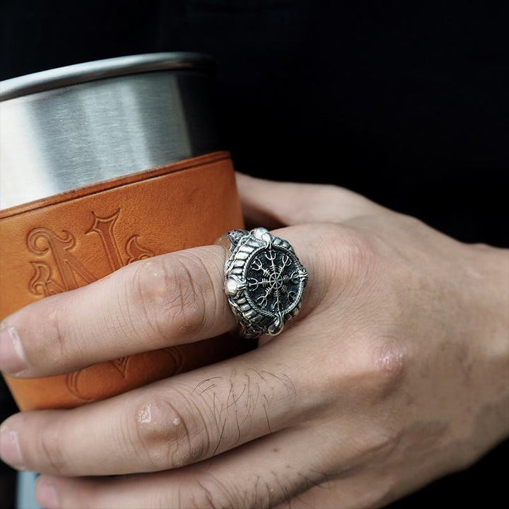 WorldNorse handgefertigtes 925er Silber Totenkopf Helm der Ehrfurcht Ring - image 1