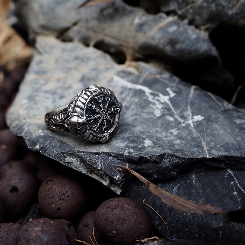 WorldNorse 925 Sterling Silber Totenkopf Helm der Ehrfurcht Ring