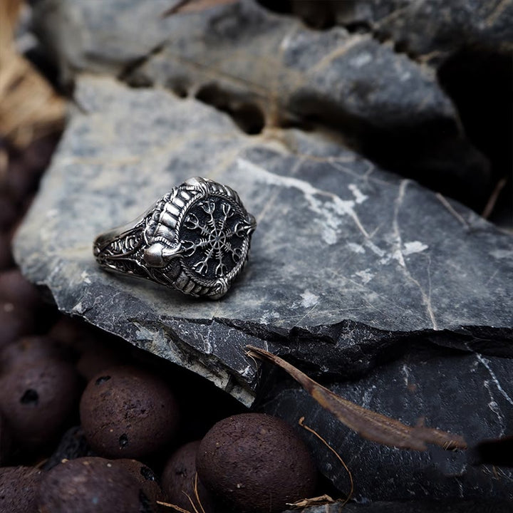 WorldNorse 925 Sterling Silber Totenkopf Helm der Ehrfurcht Ring