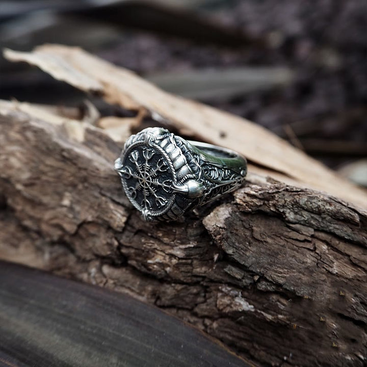 WorldNorse 925 Sterling Silber Totenkopf Helm der Ehrfurcht Ring