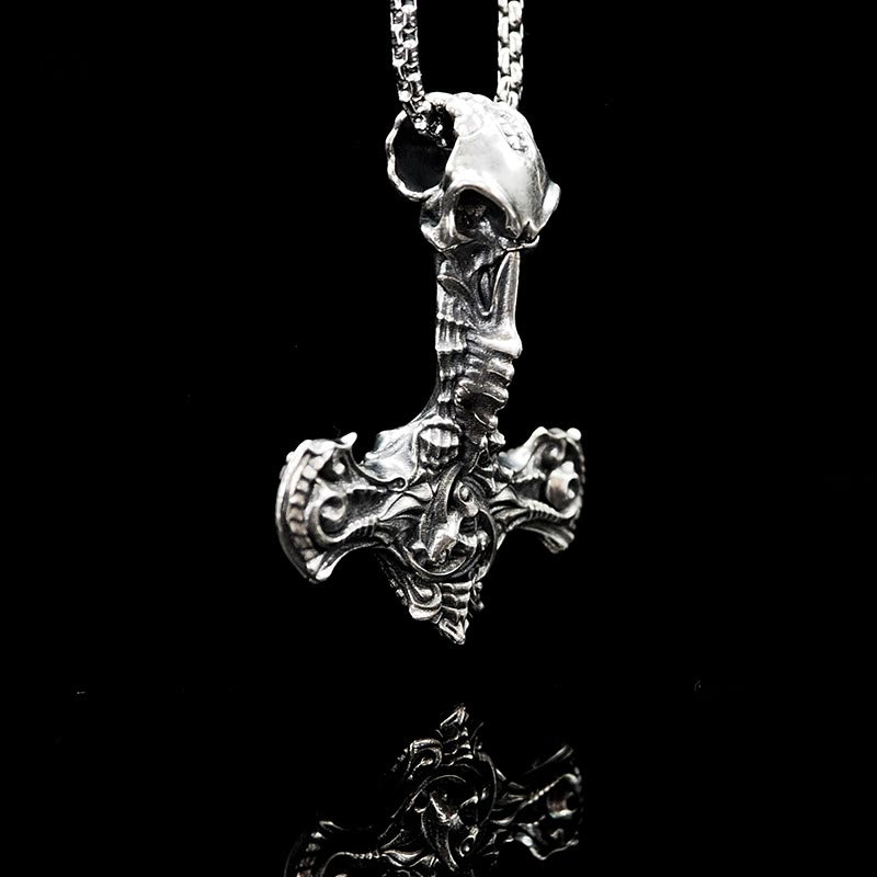 WorldNorse 925 Sterling Silber Skelett Mjölnir Halskette