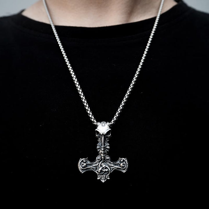 WorldNorse 925 Sterling Silber Skelett Mjölnir Halskette