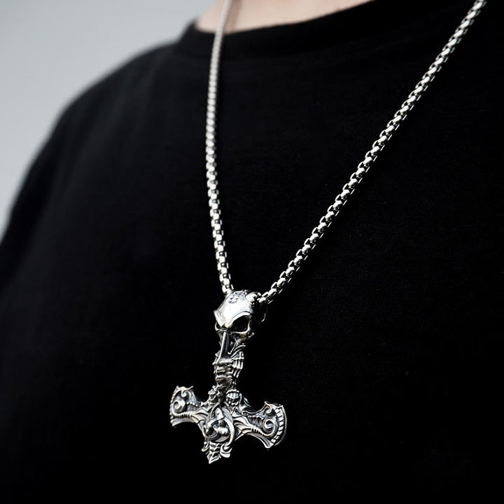 WorldNorse 925 Sterling Silber Skelett Mjölnir Halskette