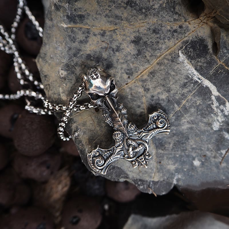 WorldNorse 925 Sterling Silber Skelett Mjölnir Halskette